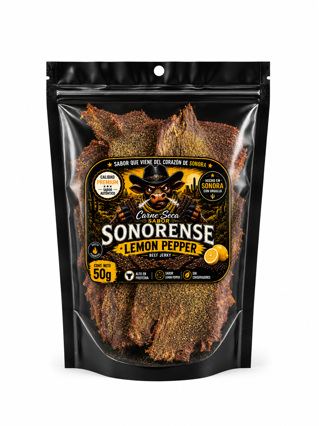 Sabor Sonorense Lemon Pepper Beef Jerky 50g | Crispy & Flavorful