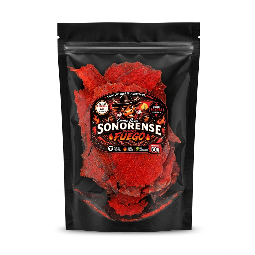 Sabor Sonorense Fuego Crunchy Beef Jerky – Spicy Mexican Carne Seca – 1.76 oz (50g)