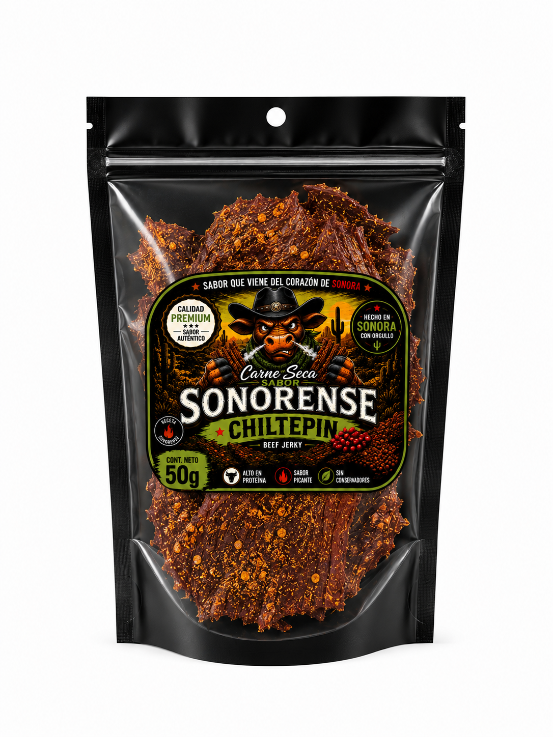 Sabor Sonorense Chiltepin Beef Jerky 50g | Spicy & Crispy