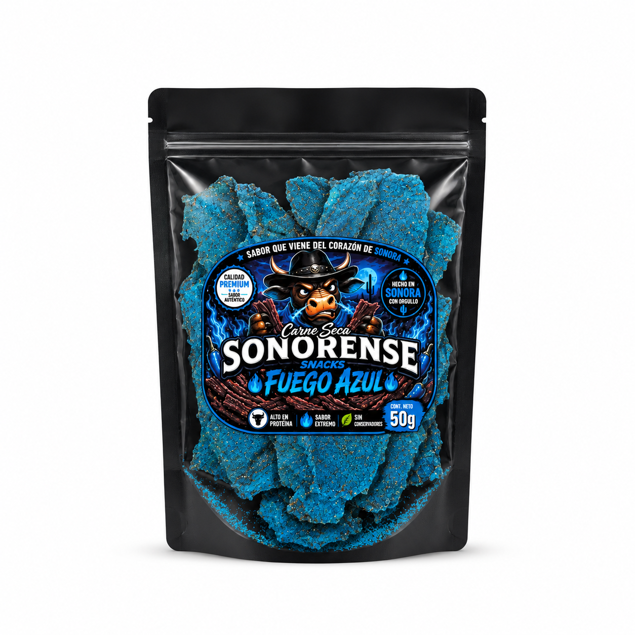Sabor Sonorense Carne Seca Fuego Azul – Crispy Premium Sonoran Beef Jerky | Extra Spicy | 1.76 oz (50g)